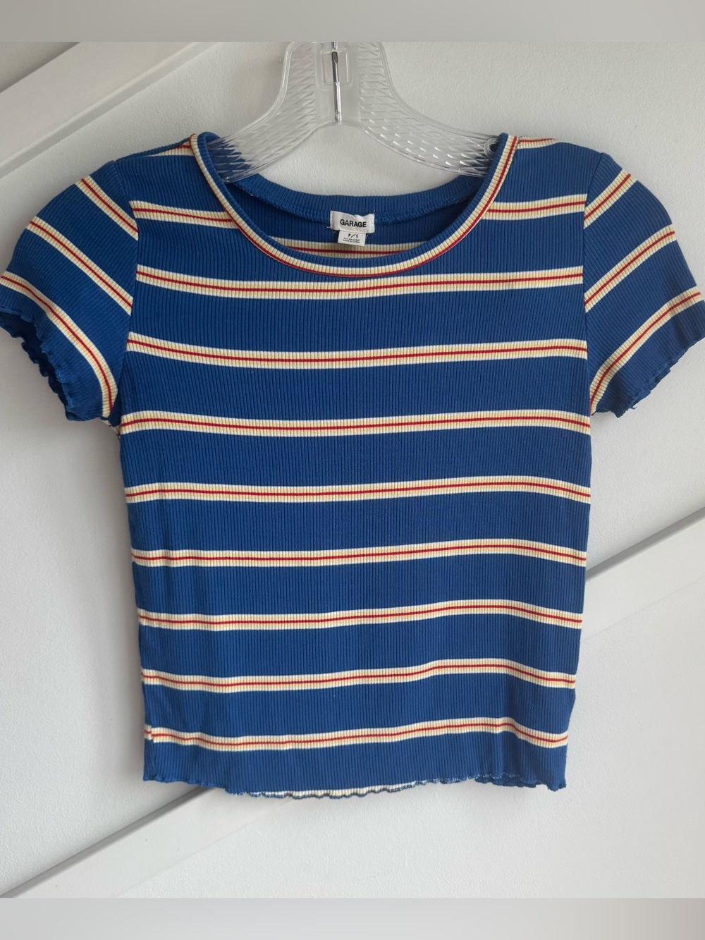 Garage Blue Striped Ribbed Crop Top size S